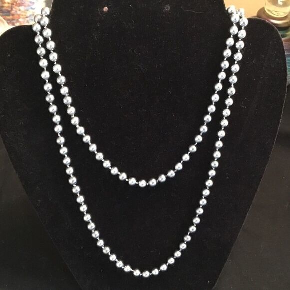 Faux Platinum Grey Pearl Necklace - Picture 1 of 6